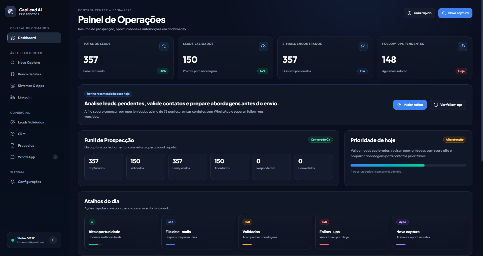 Interface do sistema CapLead